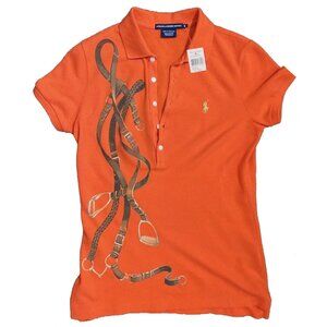 NEW Polo Ralph Lauren Polo Shirt!  Orange With Big Equestrian Horse Graphic